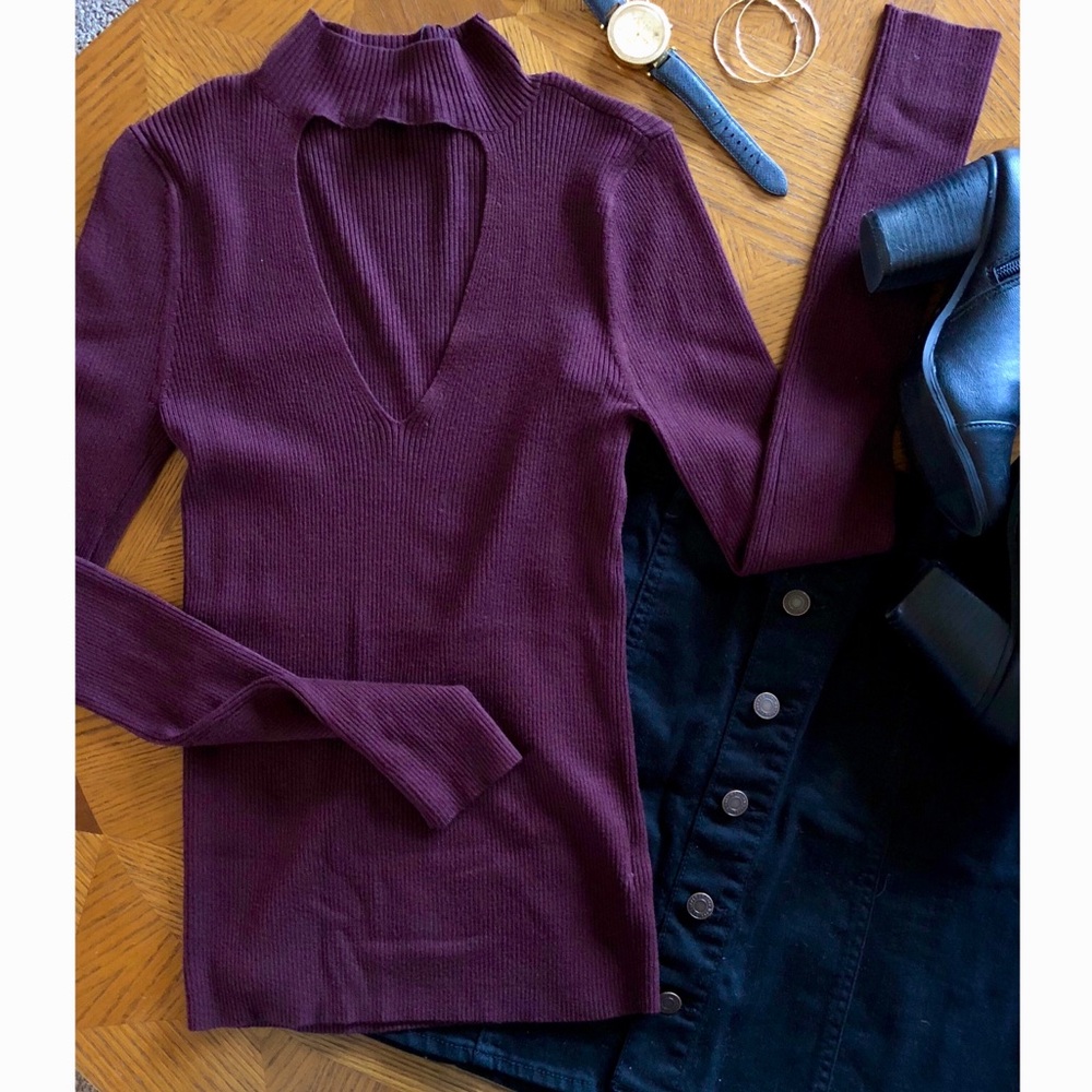 Never worn!!! Maroon Choker Cutout Sweater